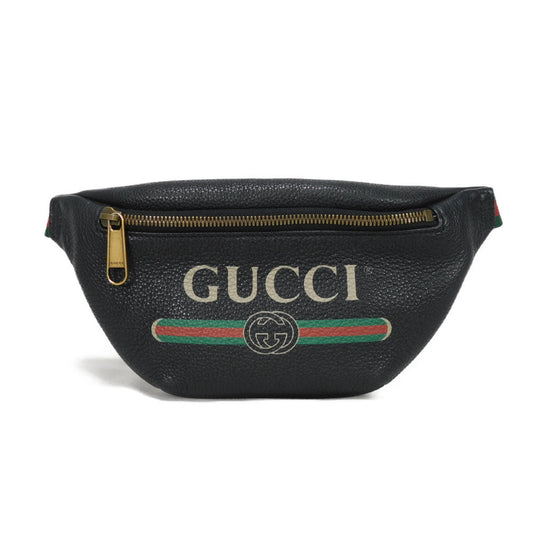 GUCCI Sling bag 527792 0GCCT 8164 Texture leather (embossed) black Web Stripe Shelly Vintage logo print Small belt bag mens Used Authentic