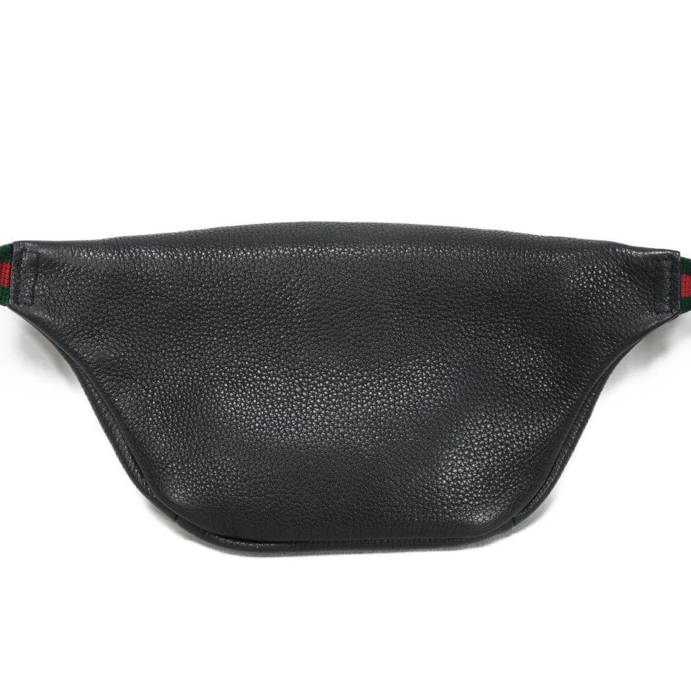 GUCCI Sling bag 527792 0GCCT 8164 Texture leather (embossed) black Web Stripe Shelly Vintage logo print Small belt bag mens Used Authentic