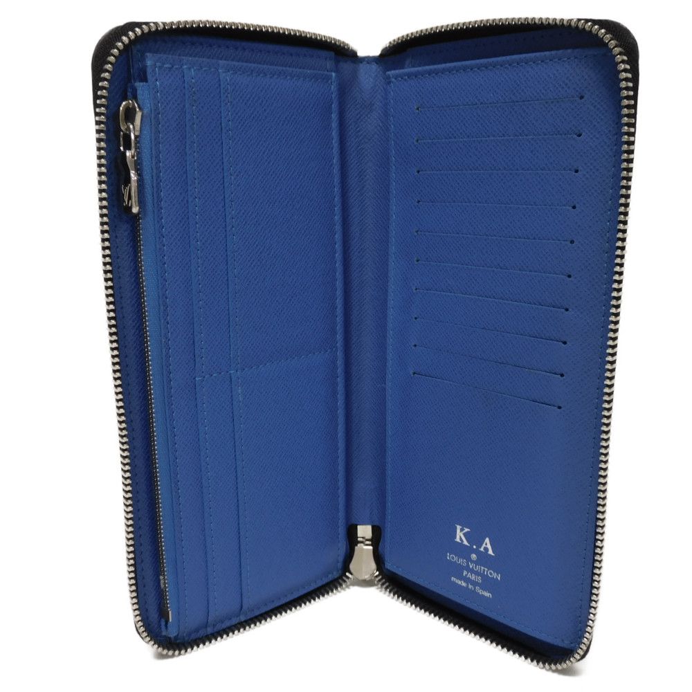LOUIS VUITTON Long Wallet Purse M30070 Taiga leather (stamped) Noir New Zip Around Black Blue Taiga Zippy Wallet Vertical mens Used Authentic