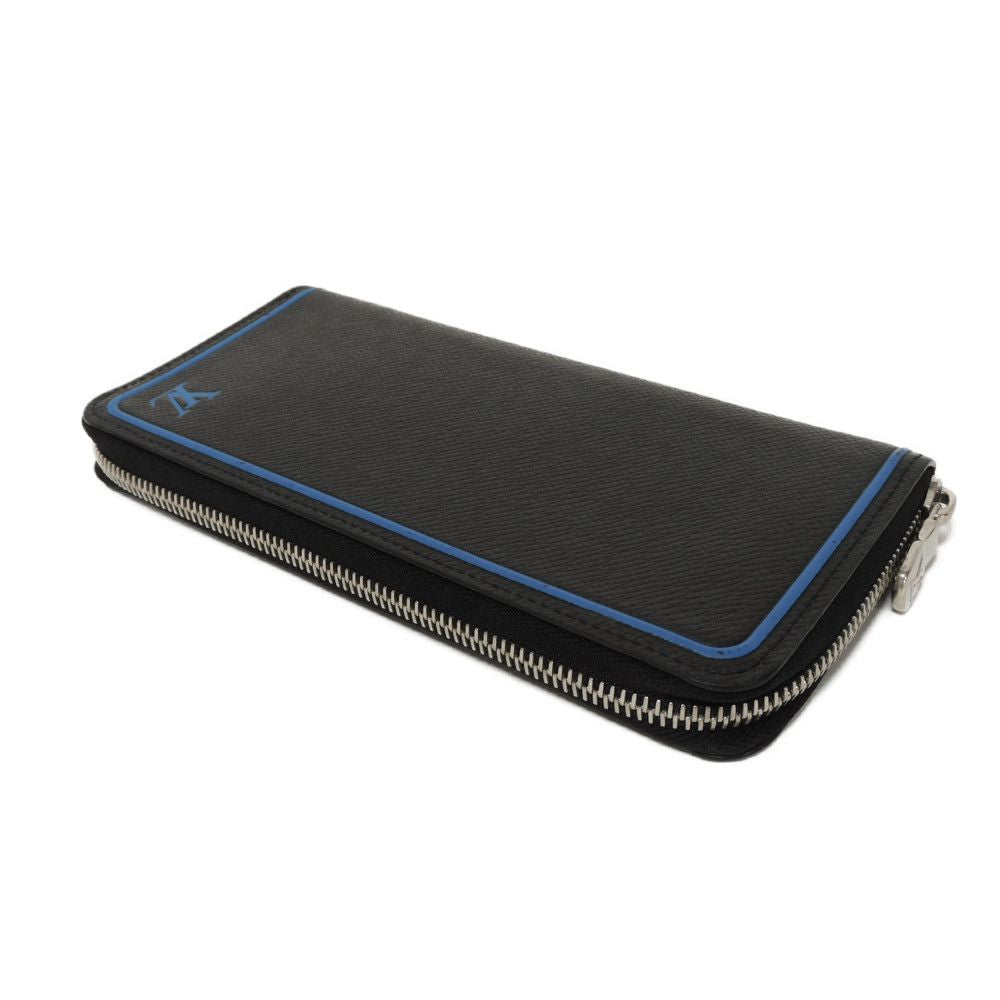 LOUIS VUITTON Long Wallet Purse M30070 Taiga leather (stamped) Noir New Zip Around Black Blue Taiga Zippy Wallet Vertical mens Used Authentic