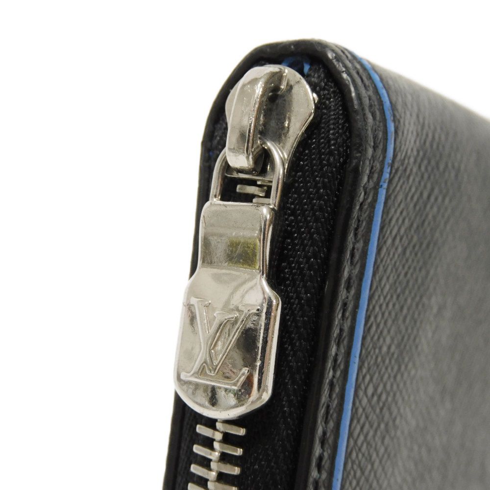 LOUIS VUITTON Long Wallet Purse M30070 Taiga leather (stamped) Noir New Zip Around Black Blue Taiga Zippy Wallet Vertical mens Used Authentic