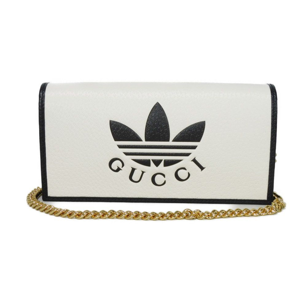 GUCCI Shoulder Bag 621892 UZ3BG 8847 Textured leather white trefoil logo Adidas Chain Wallet