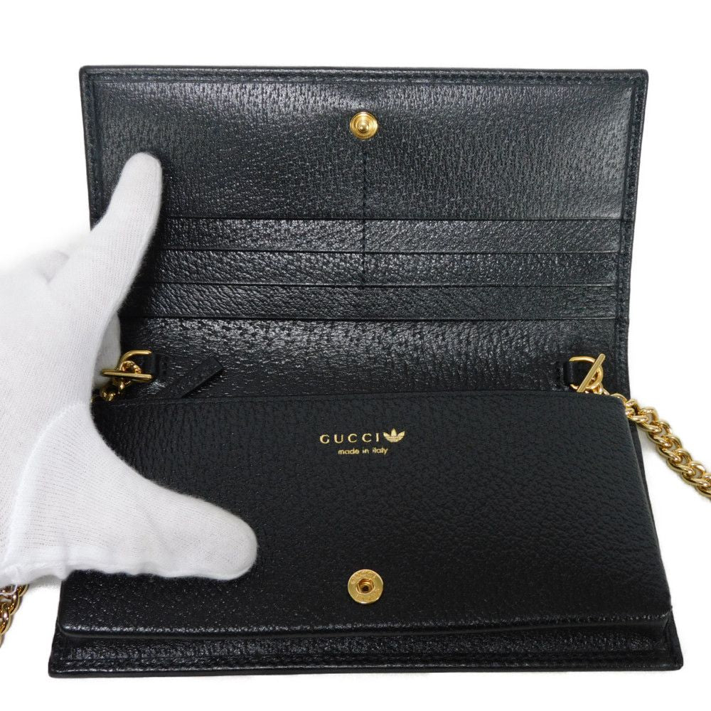 GUCCI Shoulder Bag 621892 UZ3BG 8847 Textured leather white trefoil logo Adidas Chain Wallet