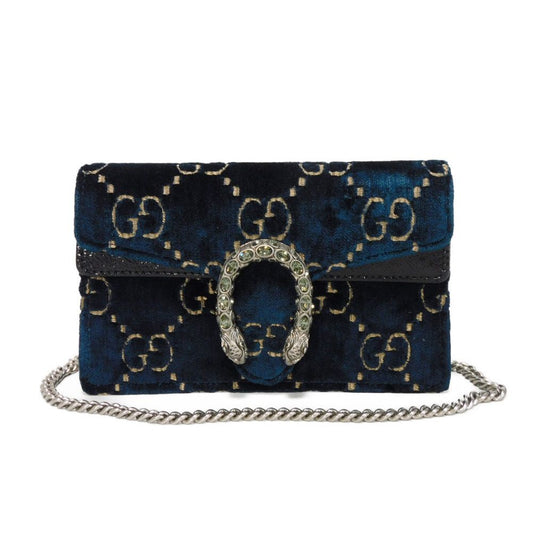 GUCCI Shoulder Bag 476432 9TIBN 4264 Velvet x Patent Leather x Calf Leather blue Tiger Head Crystal Good Condition GG velvet Dionysus Super Mini Bag Women Used Authentic