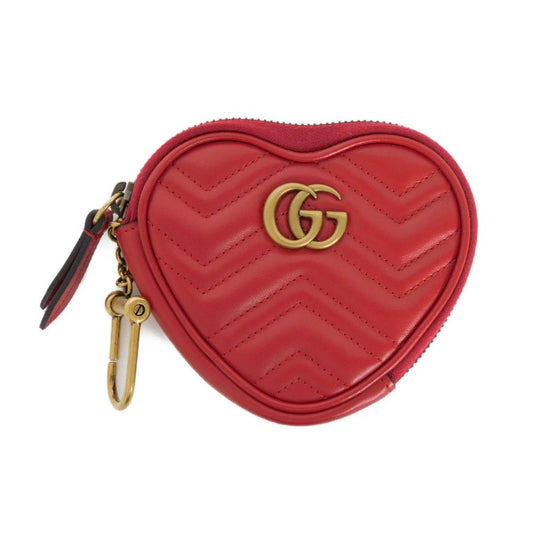 GUCCI Coin case 699517 DTDHT 6433 Calf leather Red Current Chevron Keyring, in good condition GG Marmont Double G heart-shaped coin purse Women Used Authentic