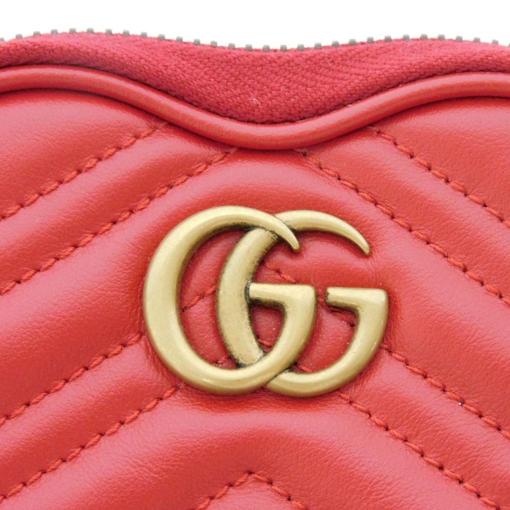 GUCCI Coin case 699517 DTDHT 6433 Calf leather Red Current Chevron Keyring, in good condition GG Marmont Double G heart-shaped coin purse Women Used Authentic