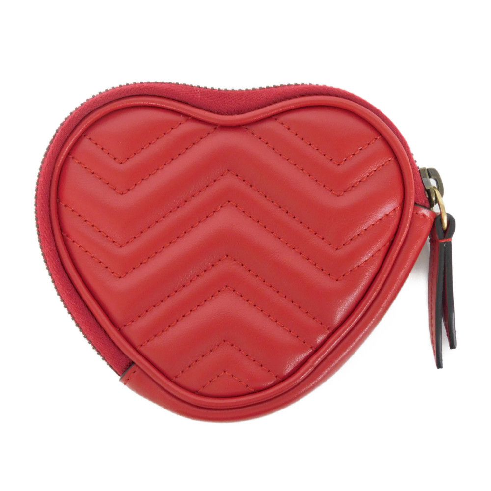 GUCCI Coin case 699517 DTDHT 6433 Calf leather Red Current Chevron Keyring, in good condition GG Marmont Double G heart-shaped coin purse Women Used Authentic
