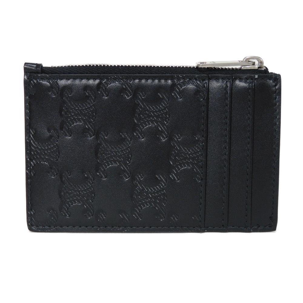 CELINE Coin case 10F993FQD.38SI Calfskin black Current Card Case unused New logo Triomphe embossed zip card holder mens Used Authentic