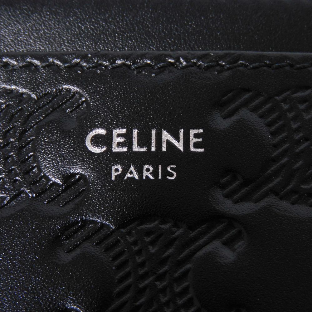 CELINE Coin case 10F993FQD.38SI Calfskin black Current Card Case unused New logo Triomphe embossed zip card holder mens Used Authentic