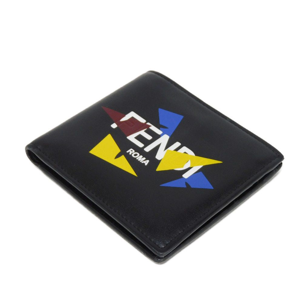 FENDI Bifold Wallet 7M0169 AC9I F0X93 leather black Eye Motif Multicolor logo Bag Bugs Bifold Wallet mens Used Authentic