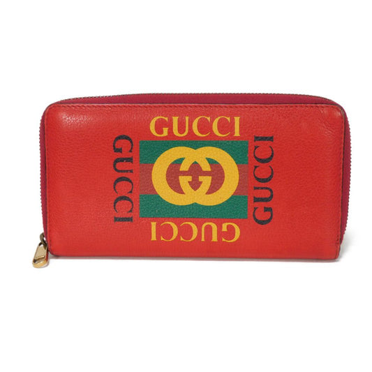 GUCCI Long Wallet Purse 496317 0GDAT 6461 Texture leather (embossed) Red x yellow x green x black Web Sherry Red Zip Around Vintage logo print Zip around wallet unisex(Unisex) Used Authentic
