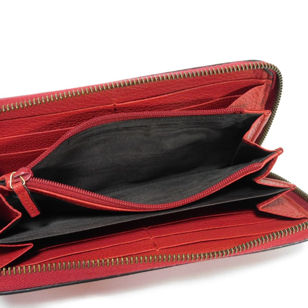 GUCCI Long Wallet Purse 496317 0GDAT 6461 Texture leather (embossed) Red x yellow x green x black Web Sherry Red Zip Around Vintage logo print Zip around wallet unisex(Unisex) Used Authentic