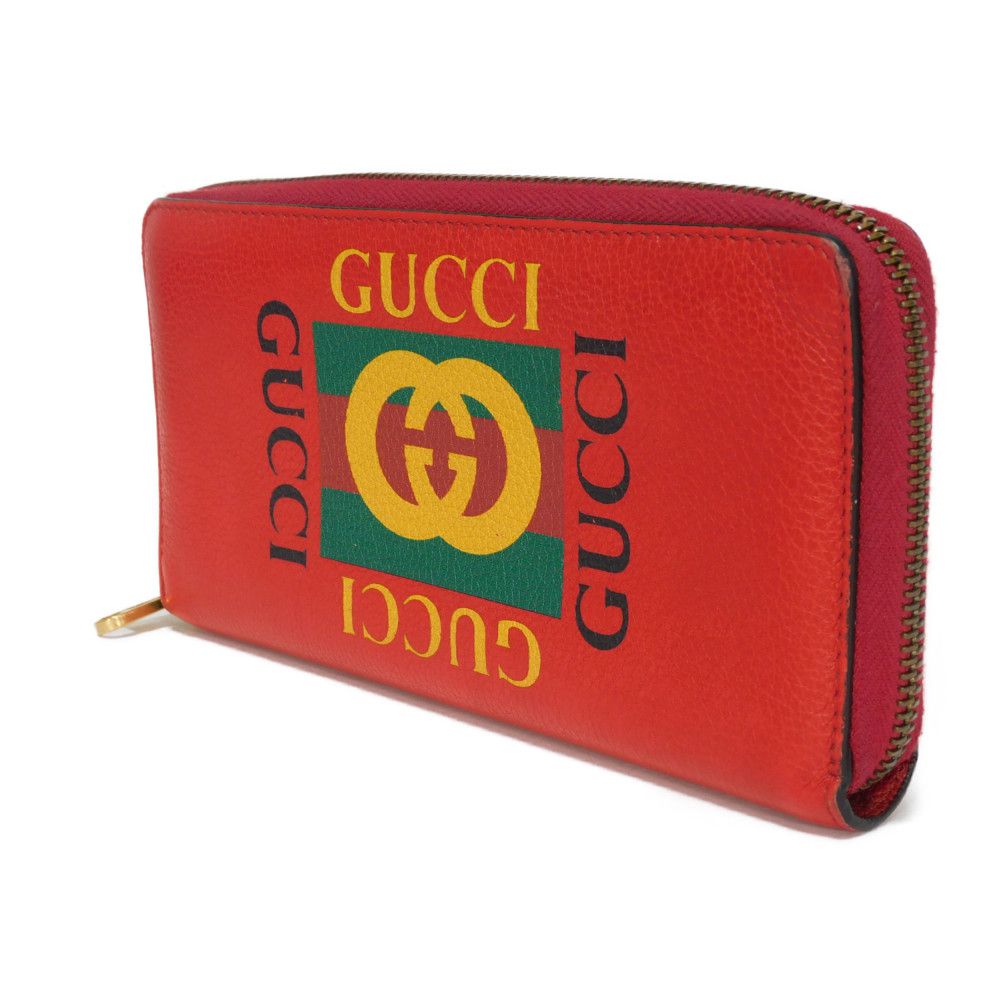 GUCCI Long Wallet Purse 496317 0GDAT 6461 Texture leather (embossed) Red x yellow x green x black Web Sherry Red Zip Around Vintage logo print Zip around wallet unisex(Unisex) Used Authentic