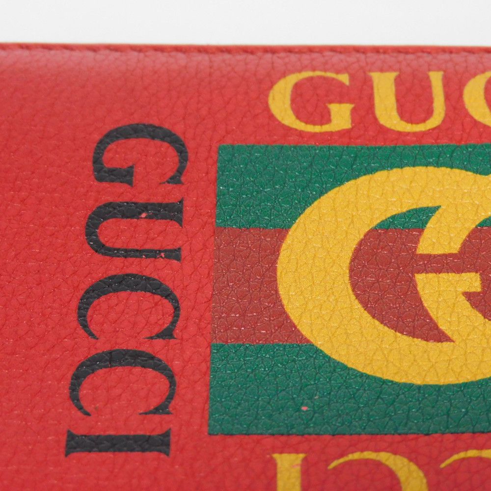 GUCCI Long Wallet Purse 496317 0GDAT 6461 Texture leather (embossed) Red x yellow x green x black Web Sherry Red Zip Around Vintage logo print Zip around wallet unisex(Unisex) Used Authentic