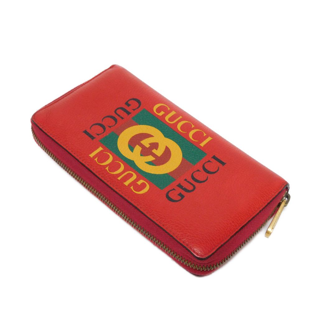 GUCCI Long Wallet Purse 496317 0GDAT 6461 Texture leather (embossed) Red x yellow x green x black Web Sherry Red Zip Around Vintage logo print Zip around wallet unisex(Unisex) Used Authentic