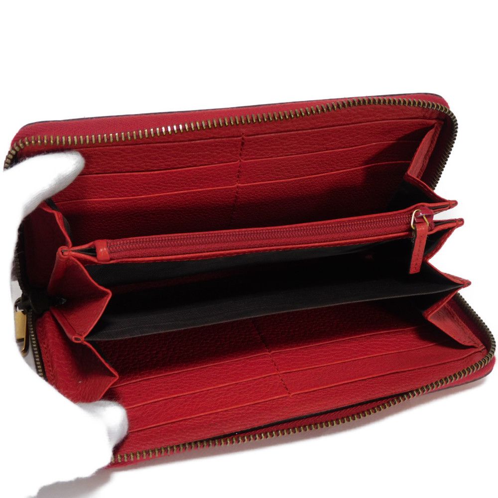 GUCCI Long Wallet Purse 496317 0GDAT 6461 Texture leather (embossed) Red x yellow x green x black Web Sherry Red Zip Around Vintage logo print Zip around wallet unisex(Unisex) Used Authentic