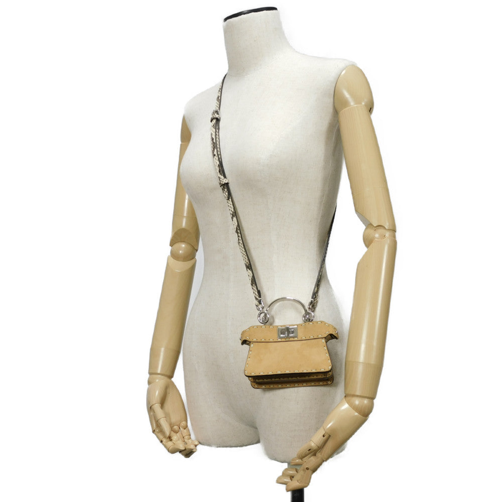 FENDI Handbag 7AS106 suede Brown Snake 2WAY Shoulder Bag in good condition Celeria Peekaboo i see you micro unisex(Unisex) Used Authentic