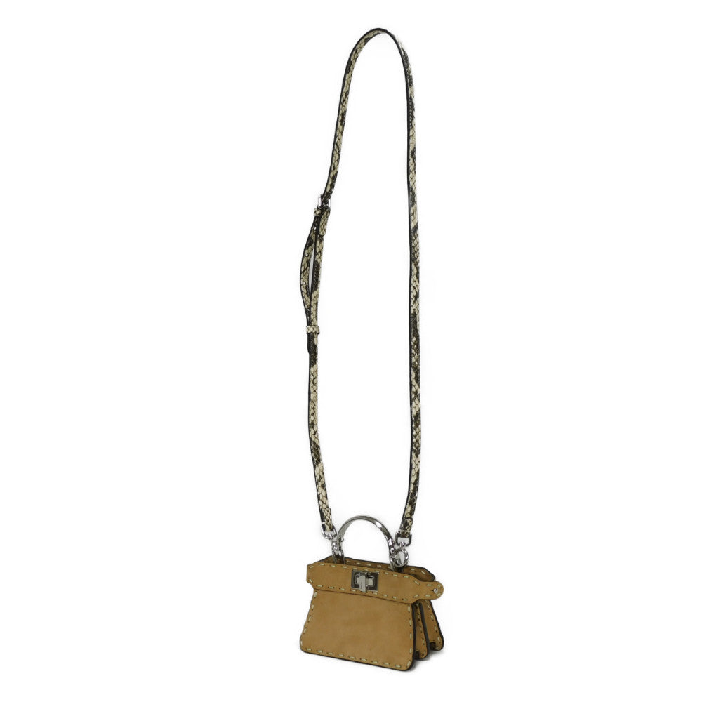 FENDI Handbag 7AS106 suede Brown Snake 2WAY Shoulder Bag in good condition Celeria Peekaboo i see you micro unisex(Unisex) Used Authentic