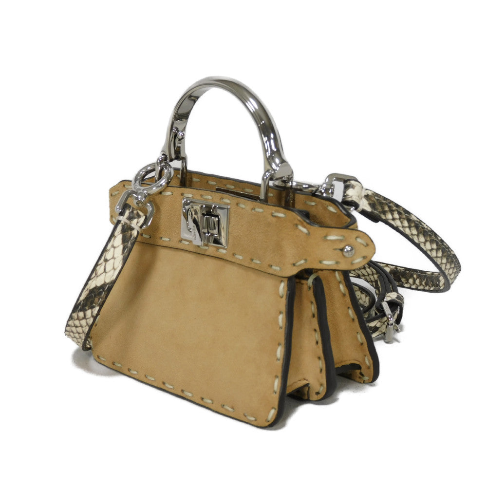 FENDI Handbag 7AS106 suede Brown Snake 2WAY Shoulder Bag in good condition Celeria Peekaboo Micro I See You unisex(Unisex) Used Authentic