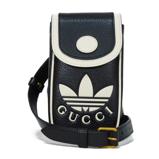 GUCCI Shoulder Bag 721794 AAA8K 8495 Textured leather black Trefoil logo white in good condition Interlocking G Adidas Phone Holder mens Used Authentic