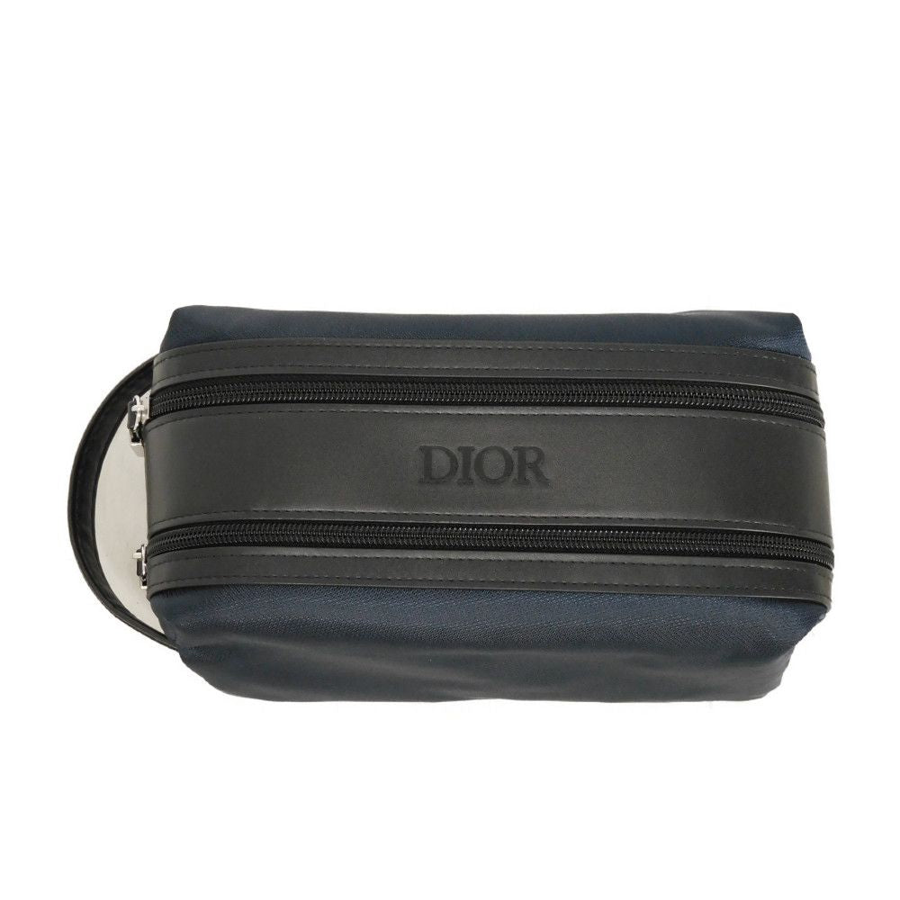 Dior business bag Nylon Navy novelty logo embossed double zip pouch