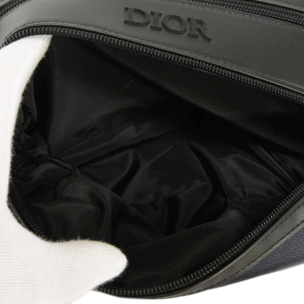 Dior business bag Nylon Navy novelty logo embossed double zip pouch