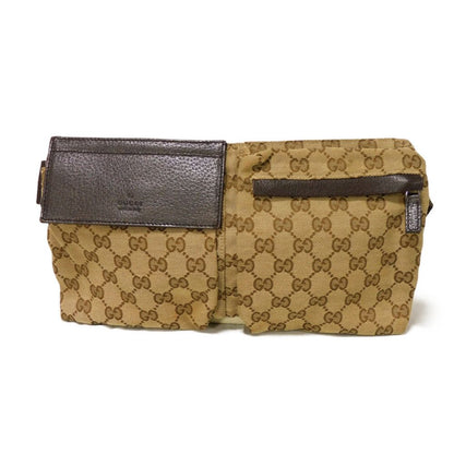 GUCCI Sling bag 28566 GG nylon canvas x calf leather beige Logo embossing GG canvas waist bag