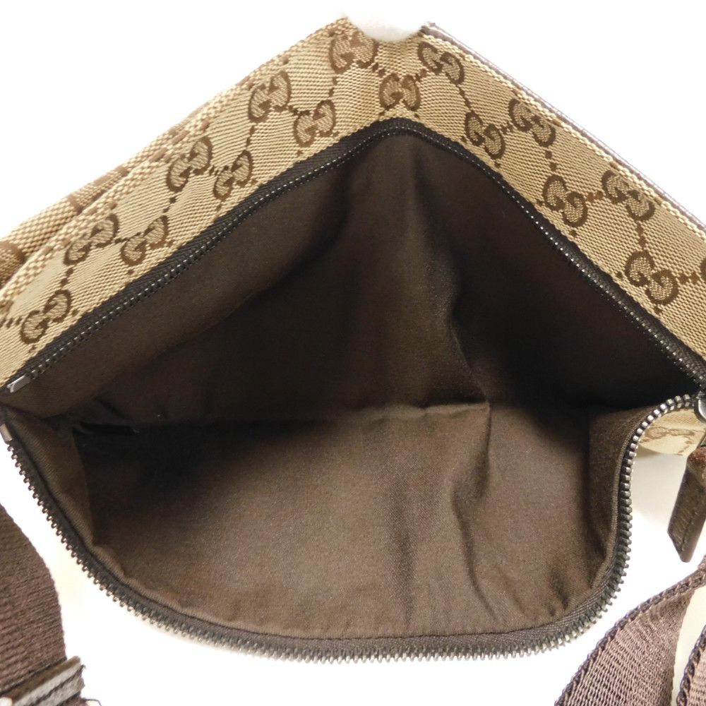 GUCCI Sling bag 28566 GG nylon canvas x calf leather beige Logo embossing GG canvas waist bag
