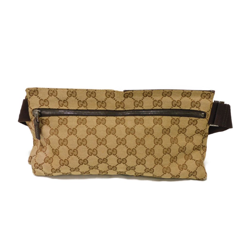 GUCCI Sling bag 28566 GG nylon canvas x calf leather beige Logo embossing GG canvas waist bag