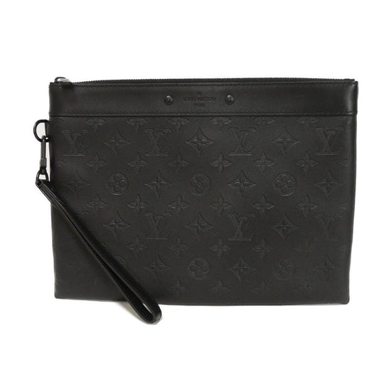 LOUIS VUITTON Clutch bag M81570 Shadow leather (monogram embossing) Noir Current LV logo black strap RFID Monogram shadow pochette to go mens Used Authentic