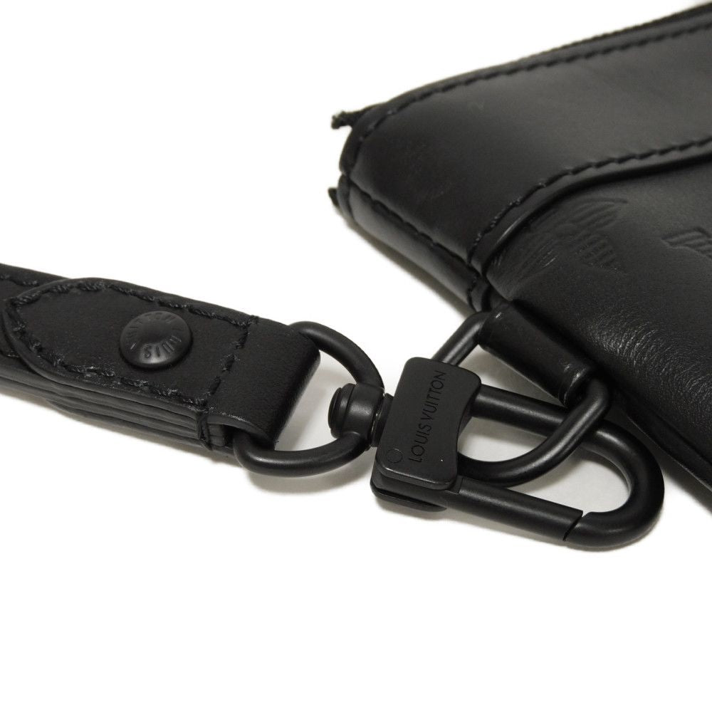 LOUIS VUITTON Clutch bag M81570 Shadow leather (monogram embossing) Noir Current LV logo black strap RFID Monogram shadow pochette to go mens Used Authentic