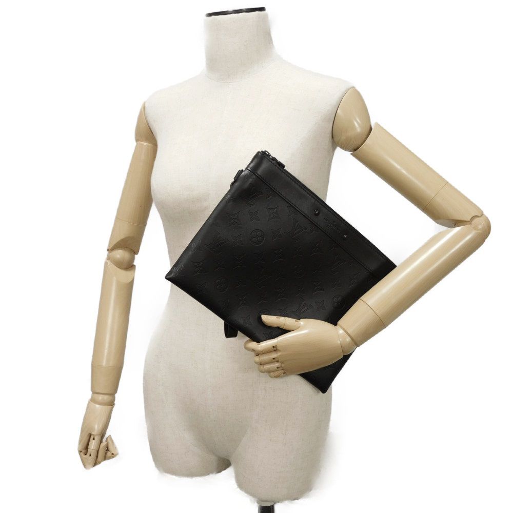 LOUIS VUITTON Clutch bag M81570 Shadow leather (monogram embossing) Noir Current LV logo black strap RFID Monogram shadow pochette to go mens Used Authentic