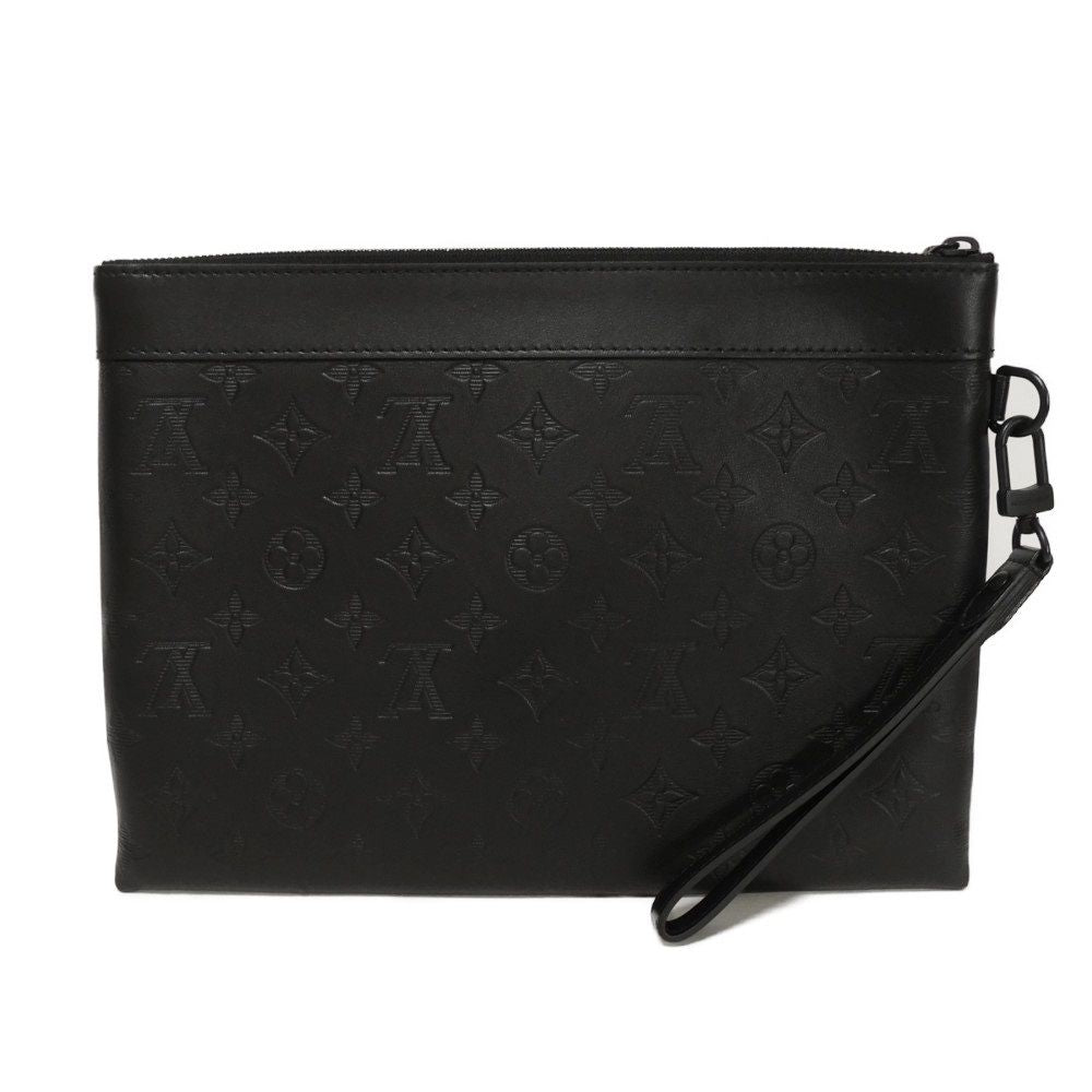 LOUIS VUITTON Clutch bag M81570 Shadow leather (monogram embossing) Noir Current LV logo black strap RFID Monogram shadow pochette to go mens Used Authentic