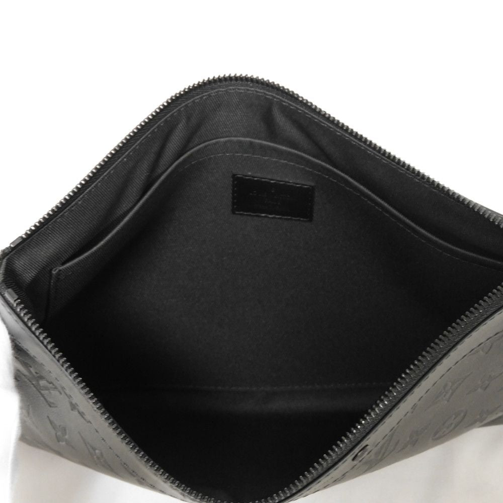 LOUIS VUITTON Clutch bag M81570 Shadow leather (monogram embossing) Noir Current LV logo black strap RFID Monogram shadow pochette to go mens Used Authentic
