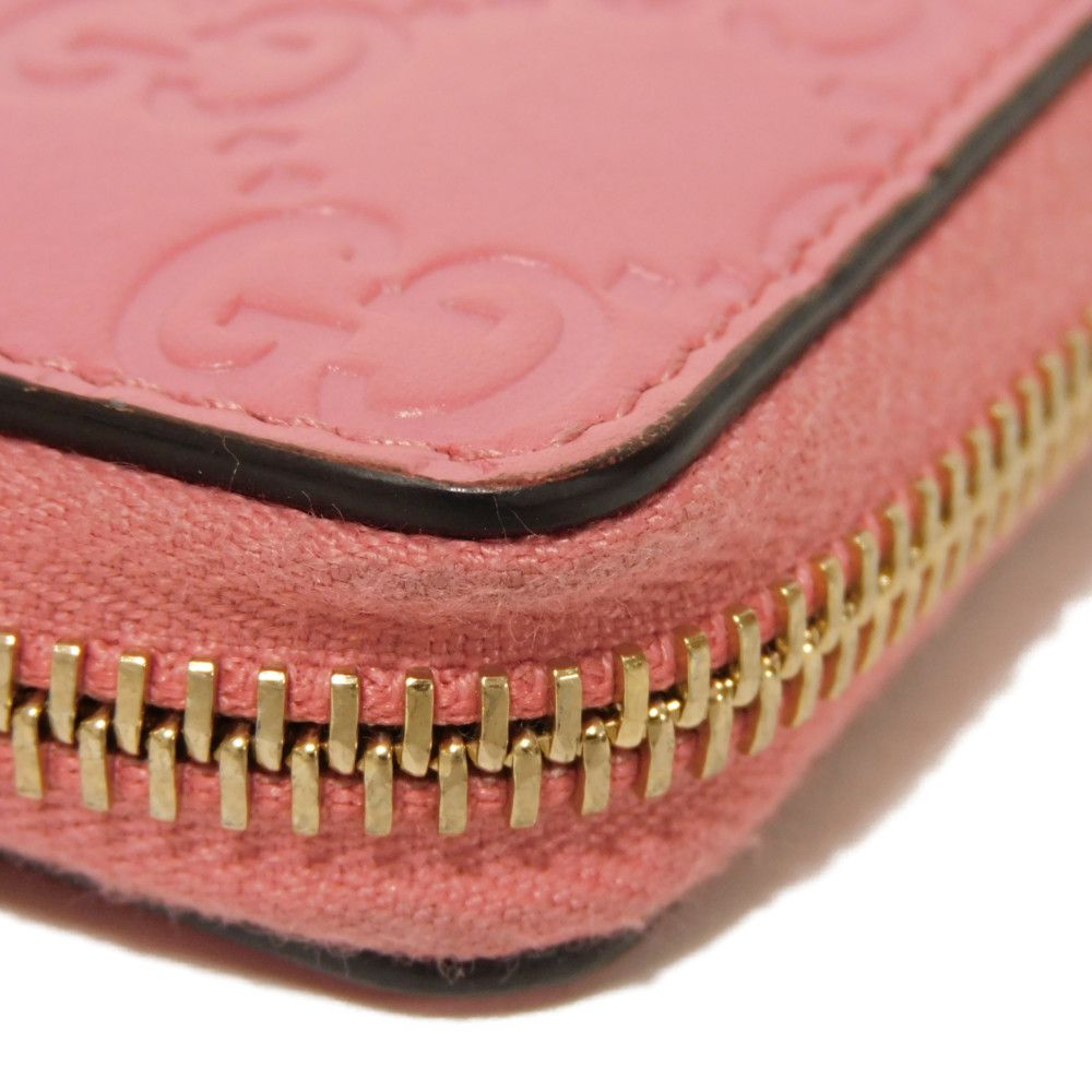 GUCCI Coin case 255452 GG striped leather pink Double G Embossed Card Case Zip Around GG Shima Guccissima coin purse unisex(Unisex) Used Authentic