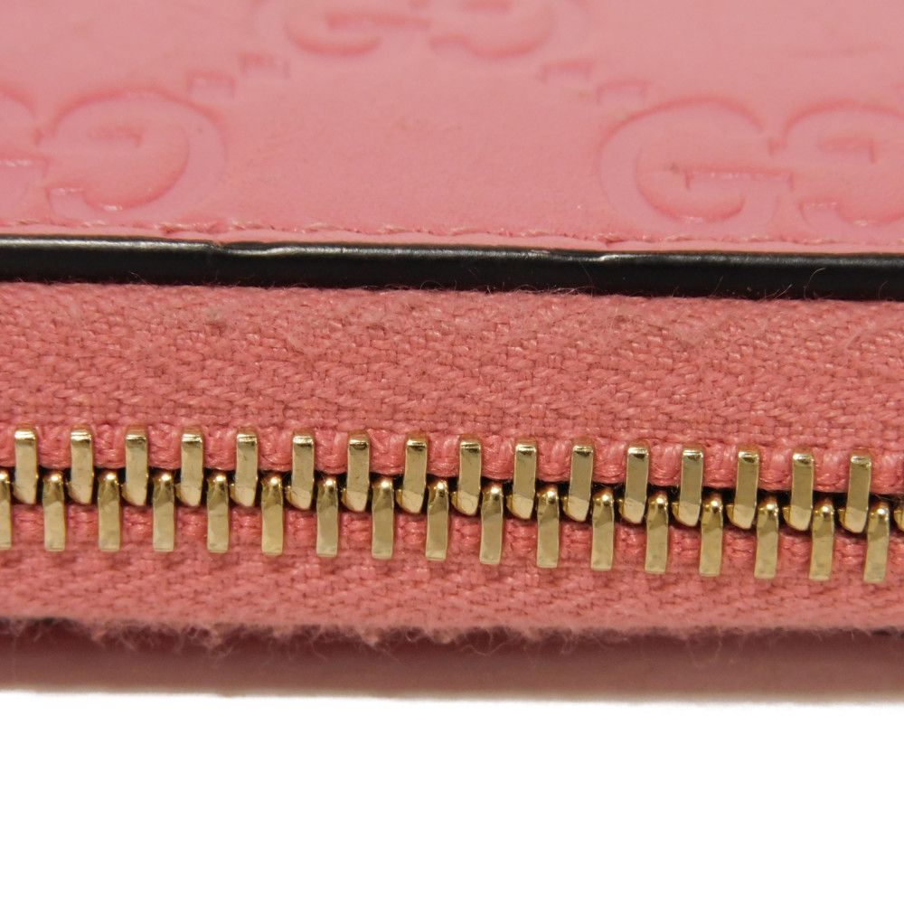 GUCCI Coin case 255452 GG striped leather pink Double G Embossed Card Case Zip Around GG Shima Guccissima coin purse unisex(Unisex) Used Authentic