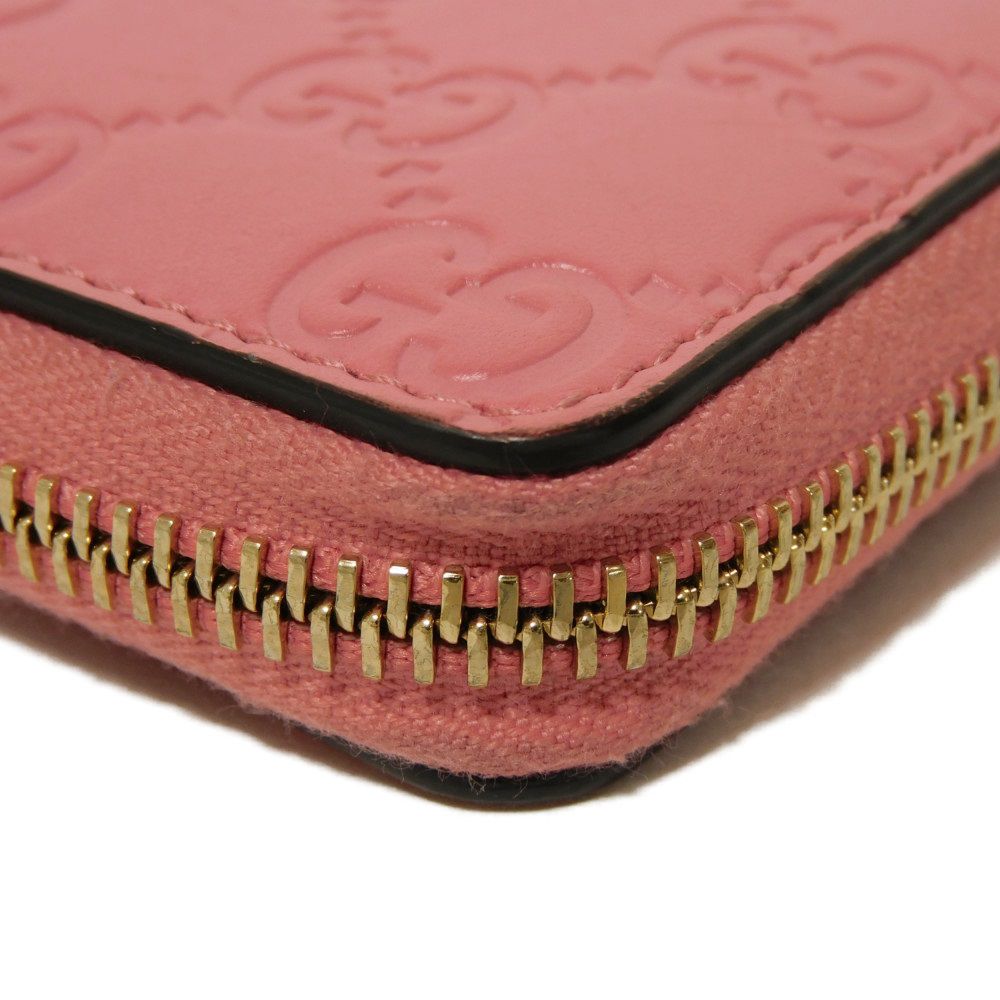 GUCCI Coin case 255452 GG striped leather pink Double G Embossed Card Case Zip Around GG Shima Guccissima coin purse unisex(Unisex) Used Authentic