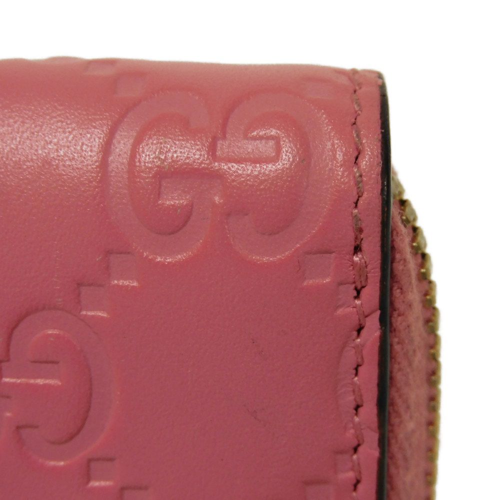GUCCI Coin case 255452 GG striped leather pink Double G Embossed Card Case Zip Around GG Shima Guccissima coin purse unisex(Unisex) Used Authentic