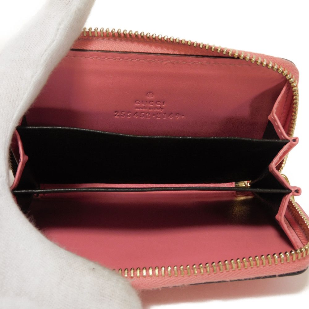 GUCCI Coin case 255452 GG striped leather pink Double G Embossed Card Case Zip Around GG Shima Guccissima coin purse unisex(Unisex) Used Authentic