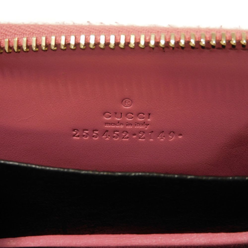 GUCCI Coin case 255452 GG striped leather pink Double G Embossed Card Case Zip Around GG Shima Guccissima coin purse unisex(Unisex) Used Authentic