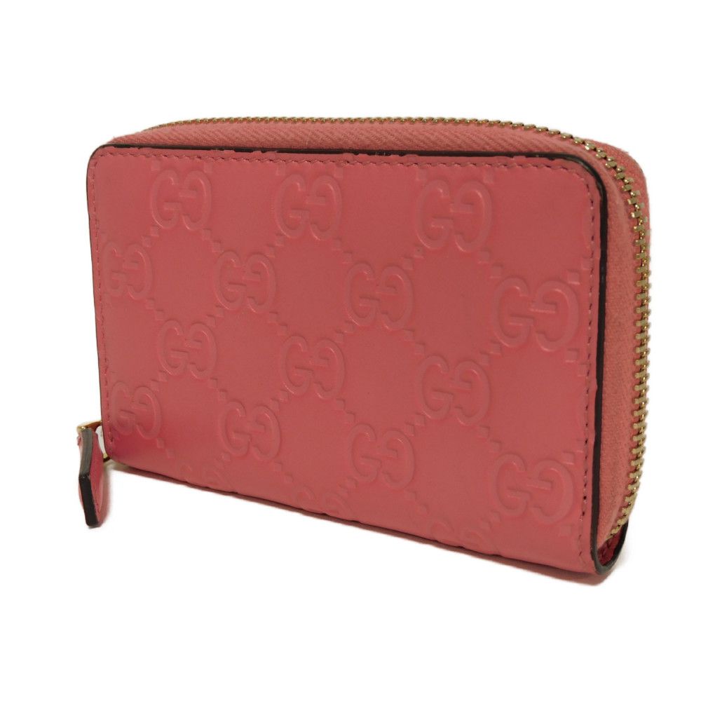 GUCCI Coin case 255452 GG striped leather pink Double G Embossed Card Case Zip Around GG Shima Guccissima coin purse unisex(Unisex) Used Authentic