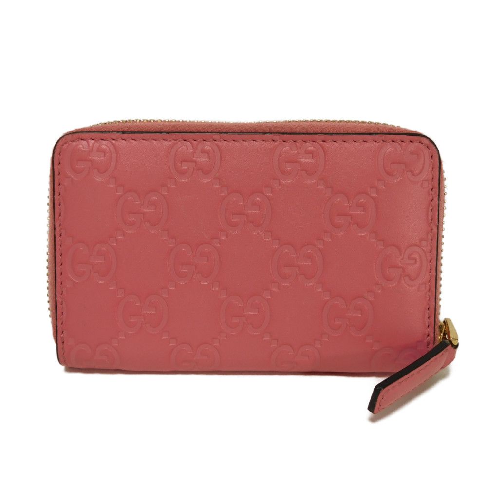 GUCCI Coin case 255452 GG striped leather pink Double G Embossed Card Case Zip Around GG Shima Guccissima coin purse unisex(Unisex) Used Authentic