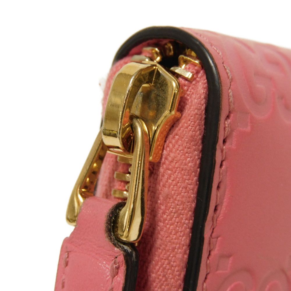 GUCCI Coin case 255452 GG striped leather pink Double G Embossed Card Case Zip Around GG Shima Guccissima coin purse unisex(Unisex) Used Authentic