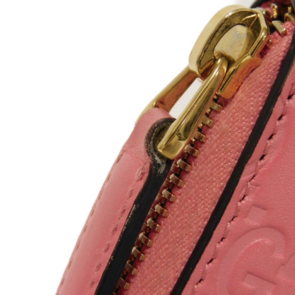 GUCCI Coin case 255452 GG striped leather pink Double G Embossed Card Case Zip Around GG Shima Guccissima coin purse unisex(Unisex) Used Authentic