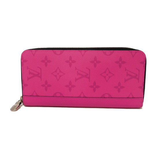LOUIS VUITTON Long Wallet Purse M30780 Taiga leather x monogram canvas Rose Neon Pink New Zip Around Taiga Lama Monogram Zippy Wallet Vertical mens Used Authentic