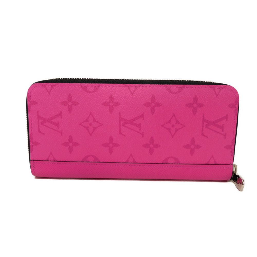 LOUIS VUITTON Long Wallet Purse M30780 Taiga leather x monogram canvas Rose Neon Pink New Zip Around Taiga Lama Monogram Zippy Wallet Vertical mens Used Authentic