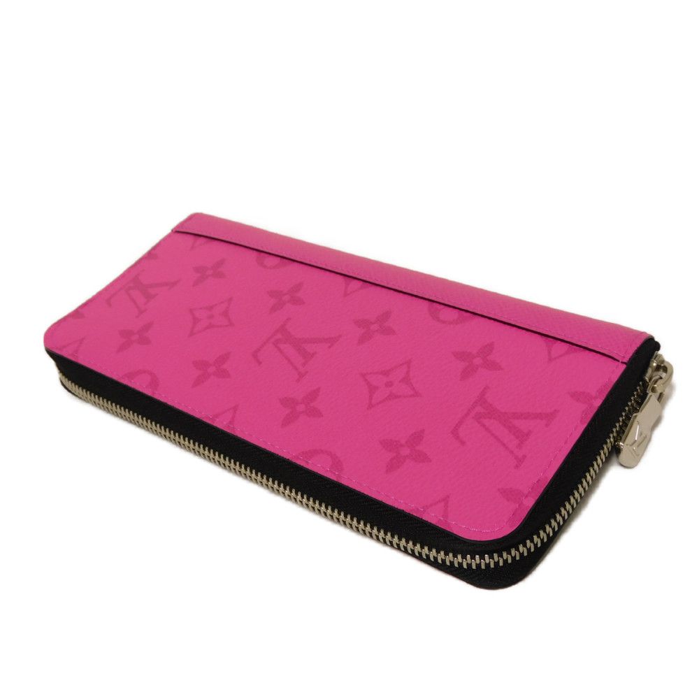 LOUIS VUITTON Long Wallet Purse M30780 Taiga leather x monogram canvas Rose Neon Pink New Zip Around Taiga Lama Monogram Zippy Wallet Vertical mens Used Authentic