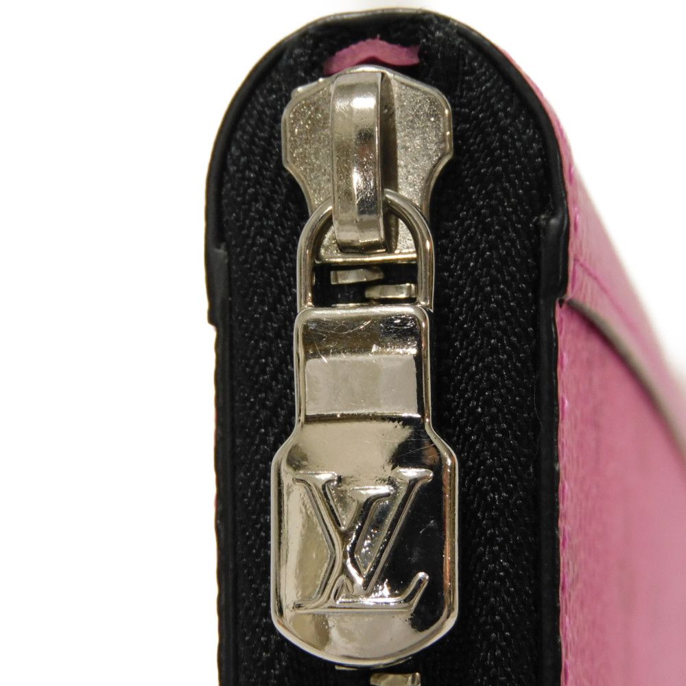LOUIS VUITTON Long Wallet Purse M30780 Taiga leather x monogram canvas Rose Neon Pink New Zip Around Taiga Lama Monogram Zippy Wallet Vertical mens Used Authentic