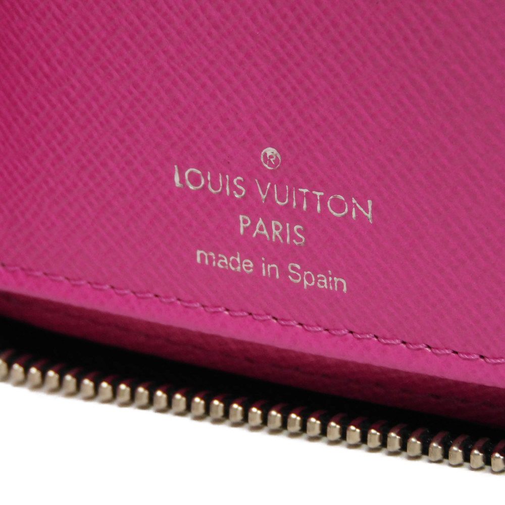 LOUIS VUITTON Long Wallet Purse M30780 Taiga leather x monogram canvas Rose Neon Pink New Zip Around Taiga Lama Monogram Zippy Wallet Vertical mens Used Authentic