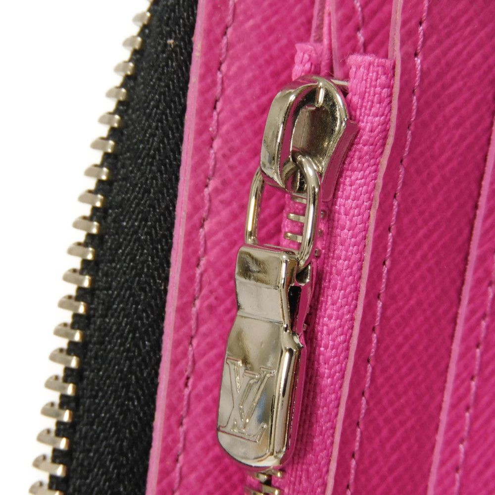 LOUIS VUITTON Long Wallet Purse M30780 Taiga leather x monogram canvas Rose Neon Pink New Zip Around Taiga Lama Monogram Zippy Wallet Vertical mens Used Authentic